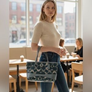 Coach - Blue and Silver Bag - Small Canvas - 14 inch length and 9 inches height